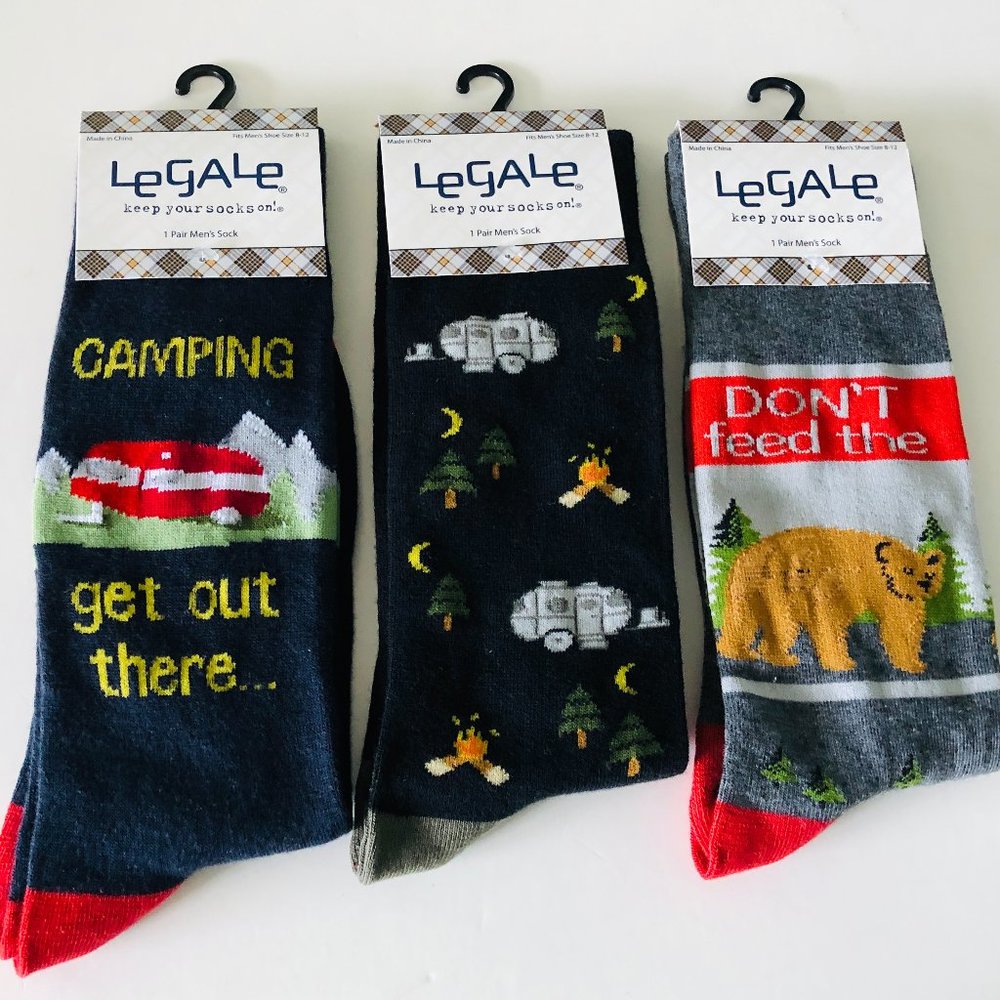 LEGALE Men's "Camping Theme" Fun Socks 3 Pair